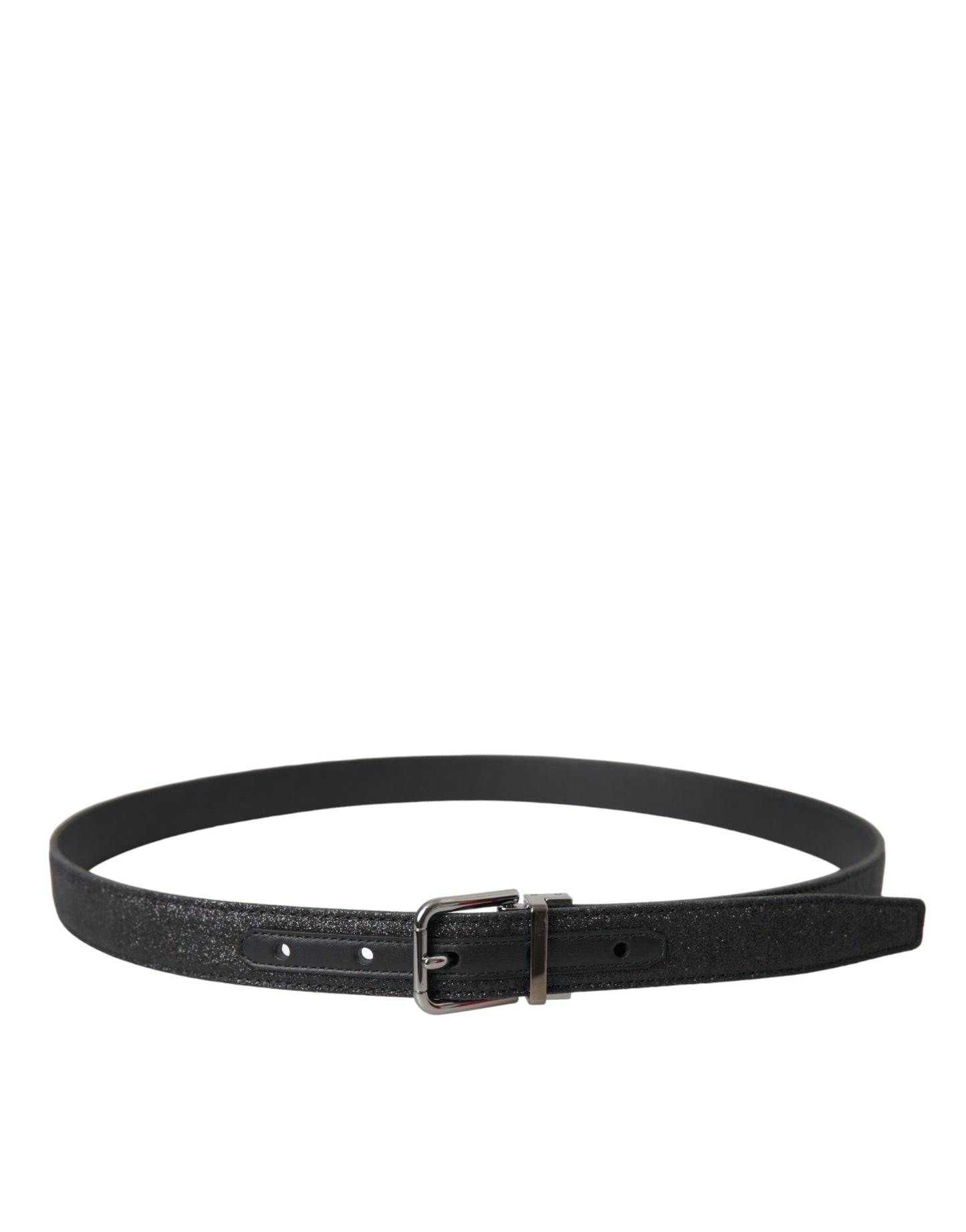 Ceinture Dolce &amp; Gabbana en cuir noir pailleté avec boucle argentée