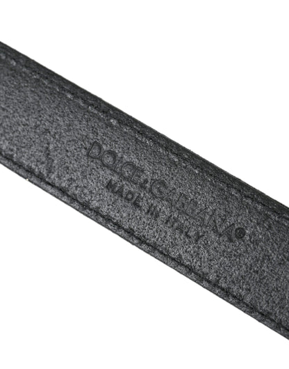 Ceinture Dolce &amp; Gabbana en cuir noir pailleté avec boucle argentée