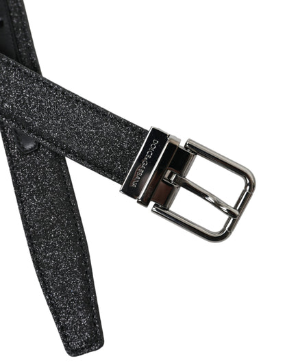 Ceinture Dolce &amp; Gabbana en cuir noir pailleté avec boucle argentée
