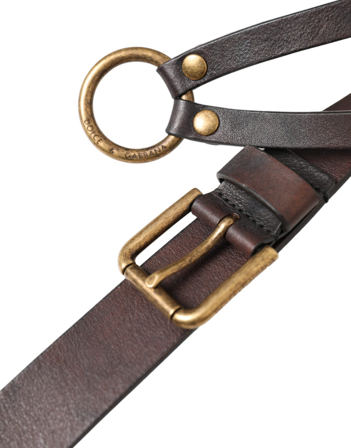 Dolce &amp; Gabbana Dark Brown Leather Gold Metal Buckle Women Belt