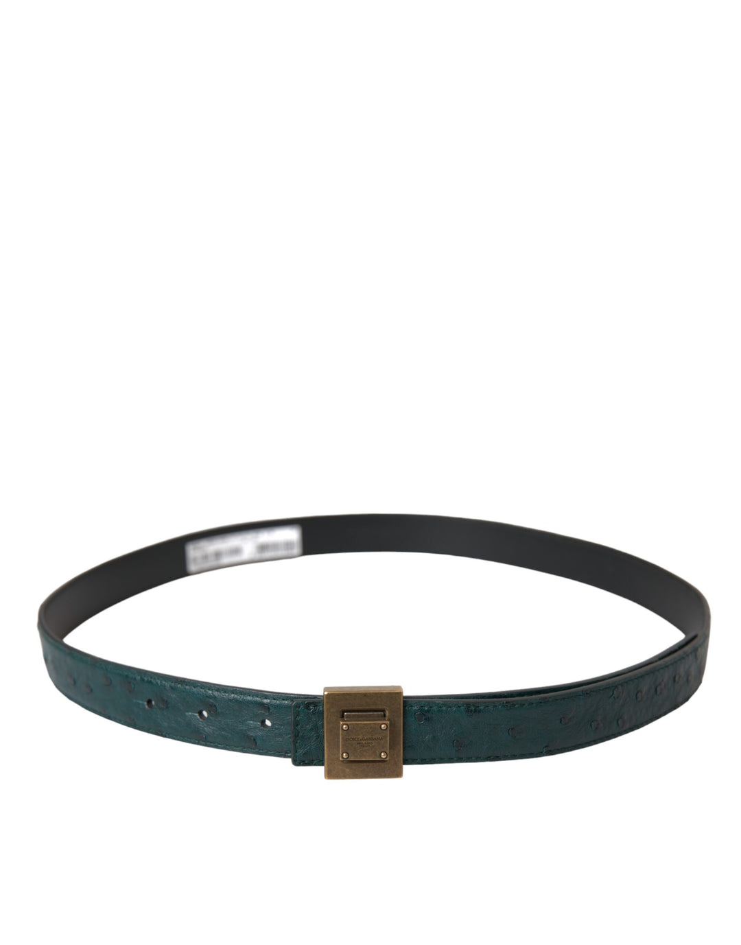Dolce &amp; Gabbana Dark Green Leather Square Metal Buckle Belt