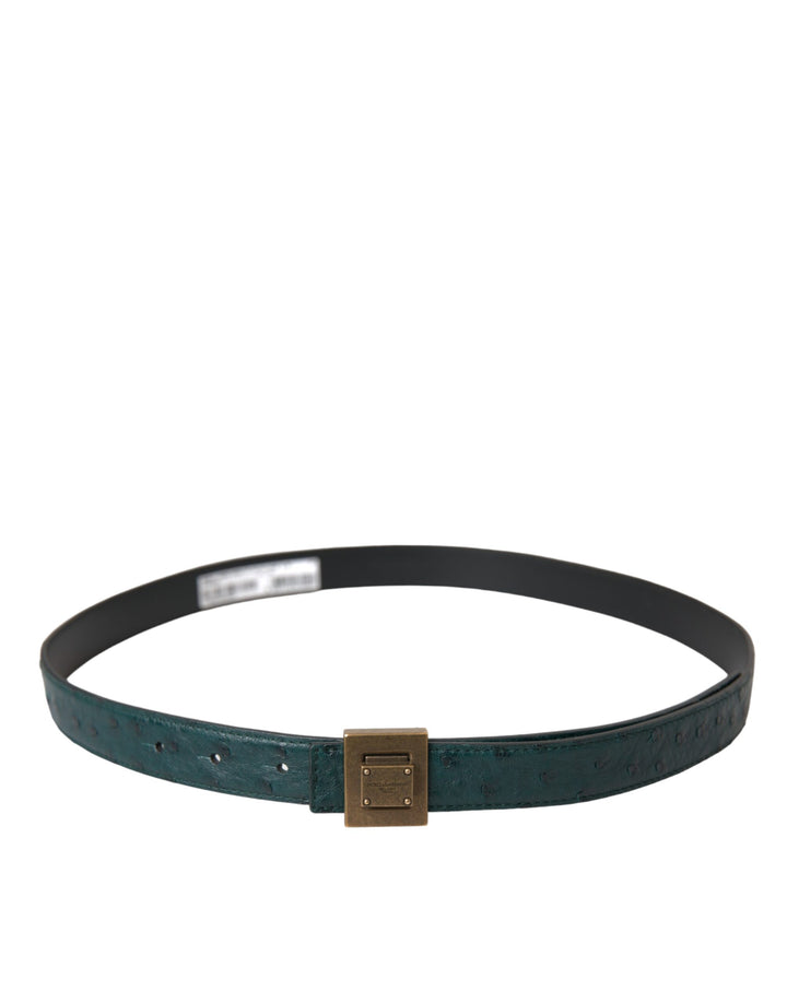 Dolce &amp; Gabbana Dark Green Leather Square Metal Buckle Belt
