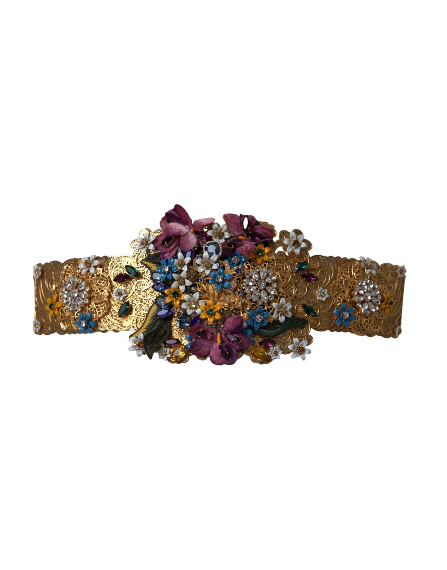 Ceinture large à fleurs et cristaux multicolores Dolce &amp; Gabbana