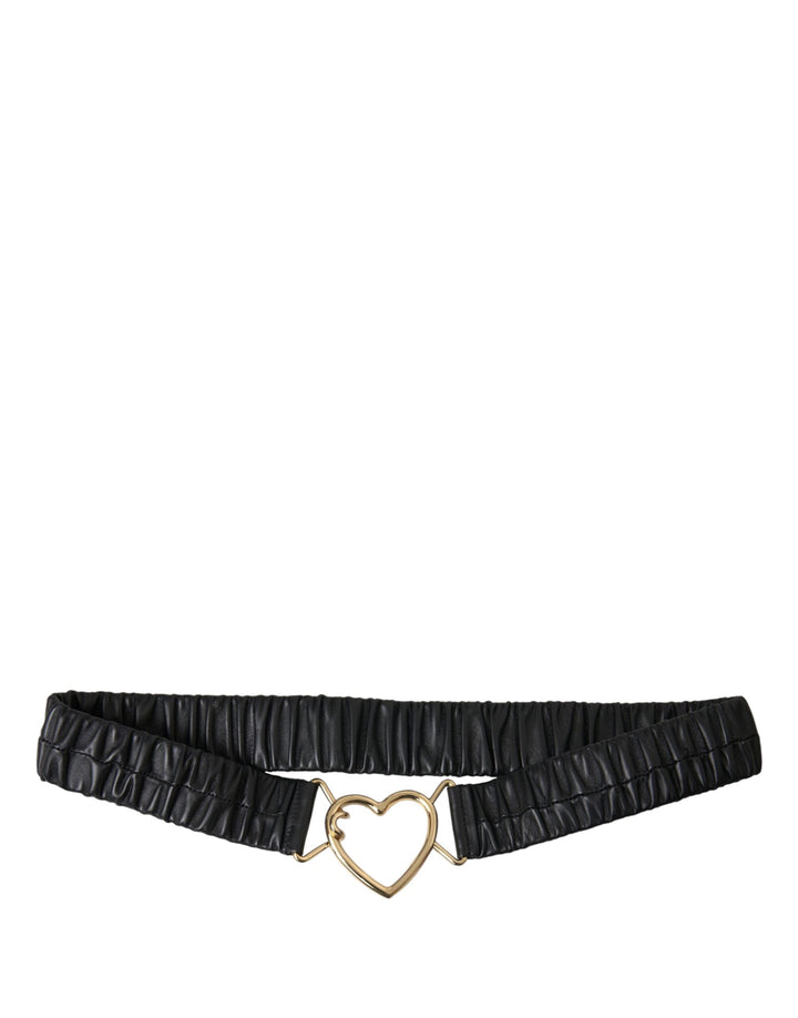 Cinturón de cuero negro con hebilla de metal y corazón dorado de Dolce &amp;amp; Gabbana