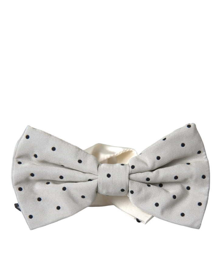 Dolce &amp; Gabbana White Black Polka Dot Polyester Bow Tie Men