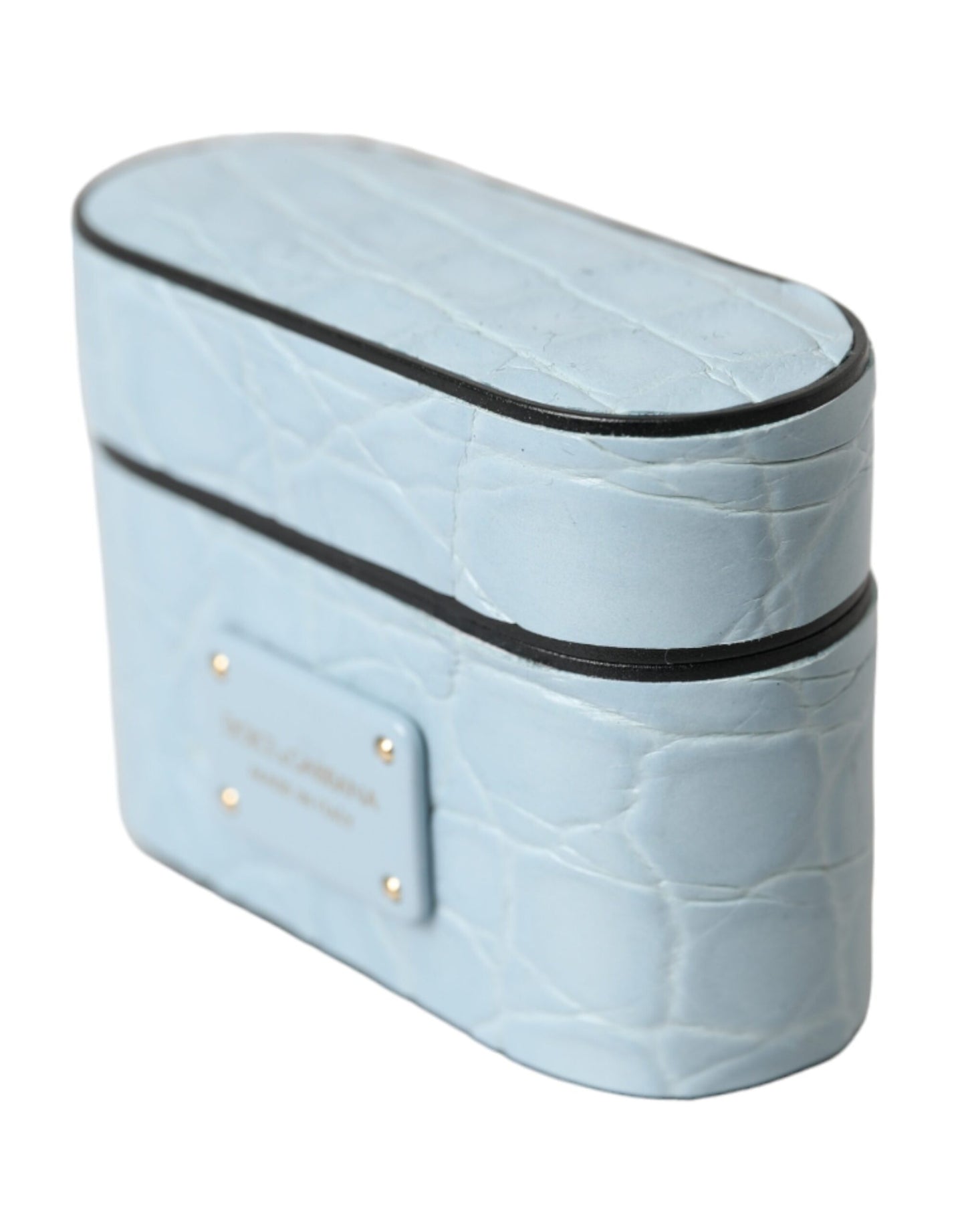 Étui pour Airpods Dolce &amp; Gabbana en cuir bleu clair avec logo en métal