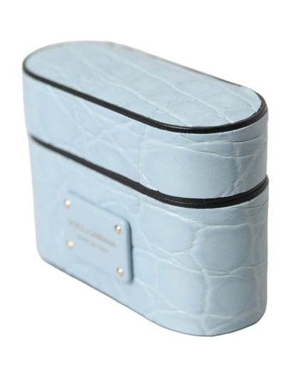 Étui pour Airpods Dolce &amp; Gabbana en cuir bleu clair avec logo en métal