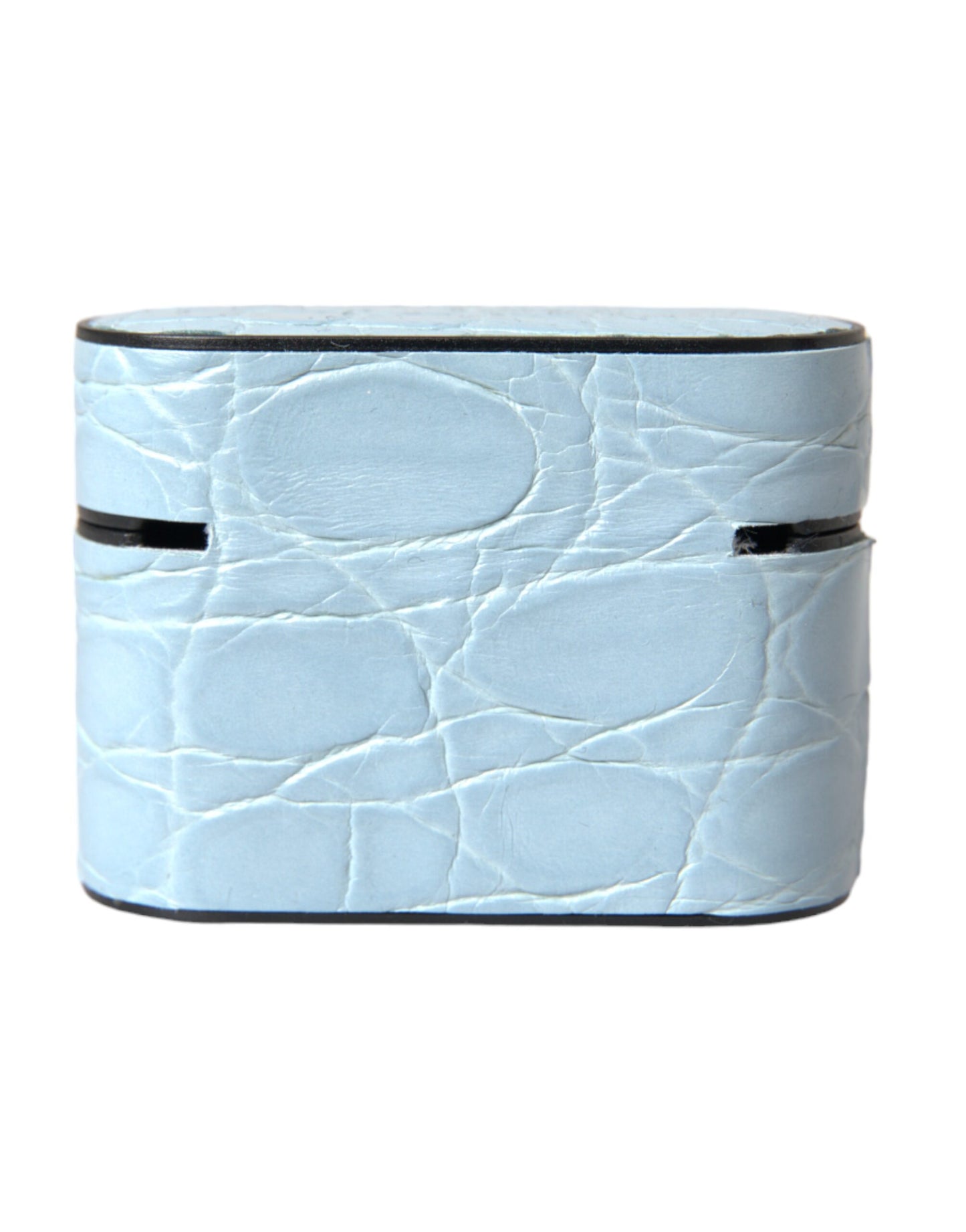 Étui pour Airpods Dolce &amp; Gabbana en cuir bleu clair avec logo en métal