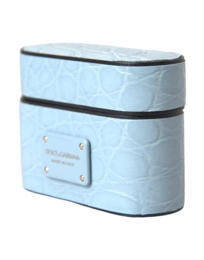 Estuche para AirPods de Dolce &amp; Gabbana de cuero azul claro con placa metálica del logotipo