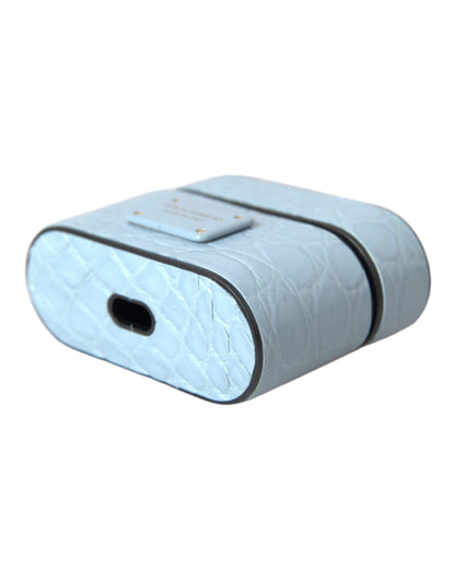 Estuche para AirPods de Dolce &amp; Gabbana de cuero azul claro con placa metálica del logotipo