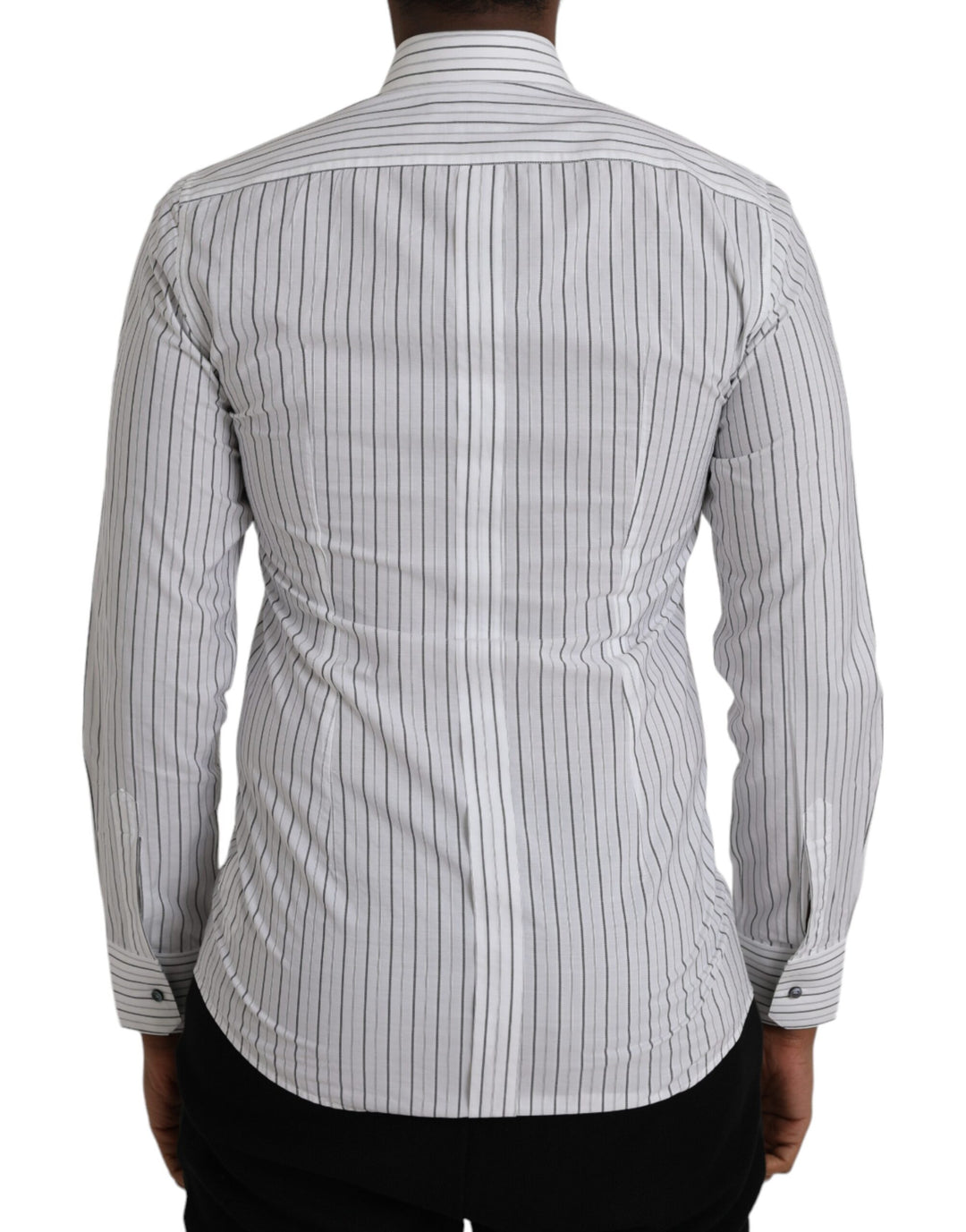 Dolce &amp; Gabbana Black White Striped Formal Dress GOLD Shirt