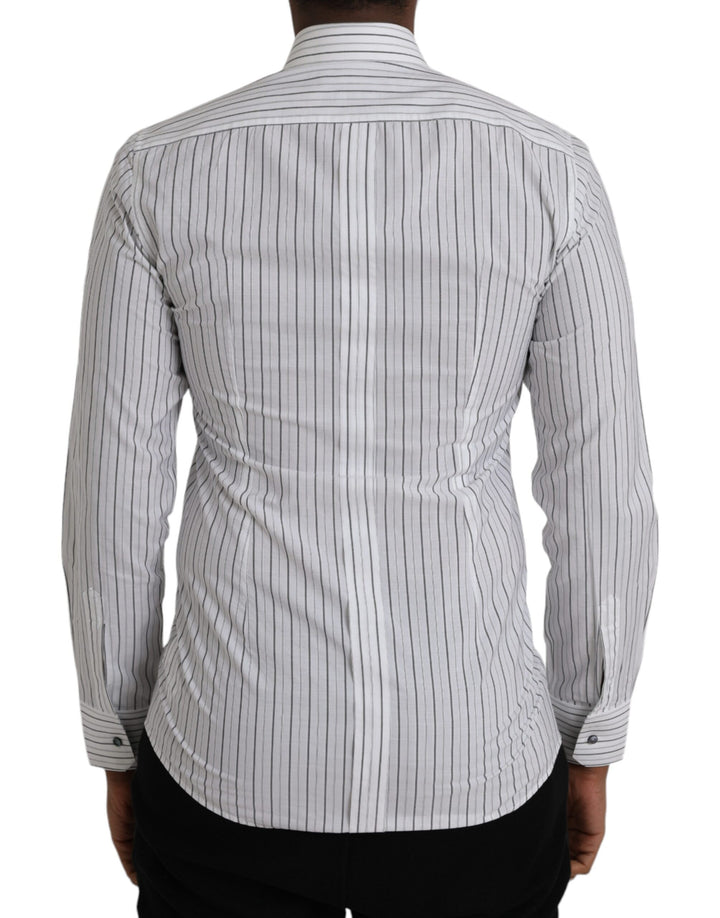 Dolce &amp; Gabbana Black White Striped Formal Dress GOLD Shirt