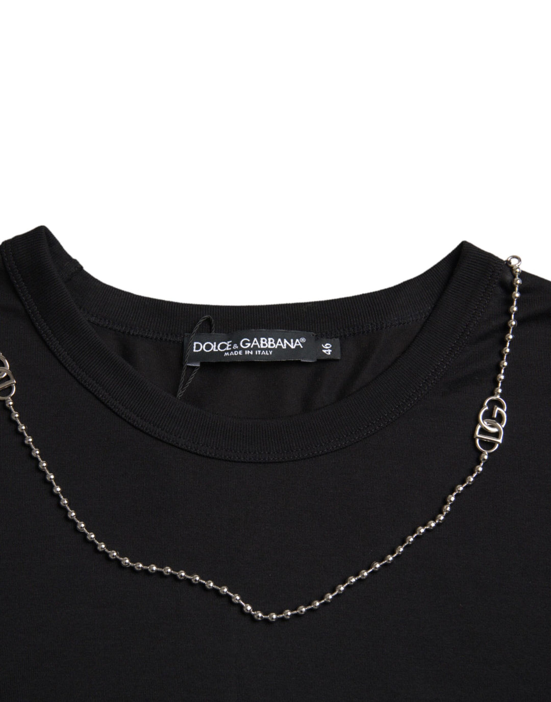Dolce &amp; Gabbana Black Cotton Silver Chain Short Sleeve T-shirt