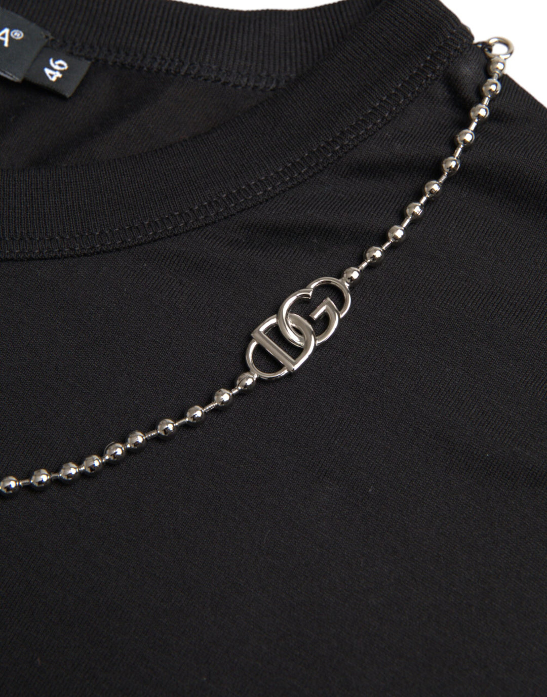 Dolce &amp; Gabbana Black Cotton Silver Chain Short Sleeve T-shirt
