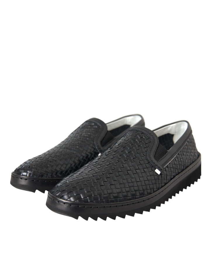 Mocasines Dolce &amp; Gabbana de piel de búfalo tejida negra para hombre