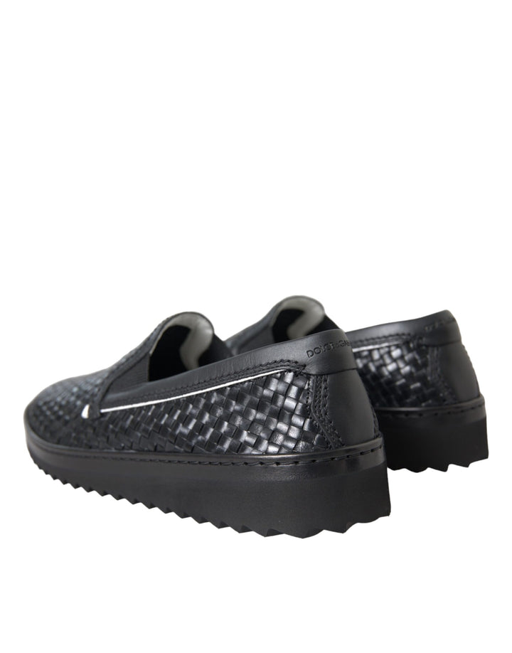 Mocasines Dolce &amp; Gabbana de piel de búfalo tejida negra para hombre