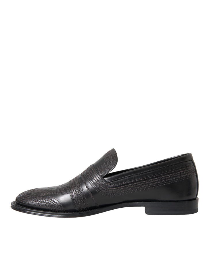 Dolce &amp; Gabbana Black Brown Leather Loafer Men Dress Shoes