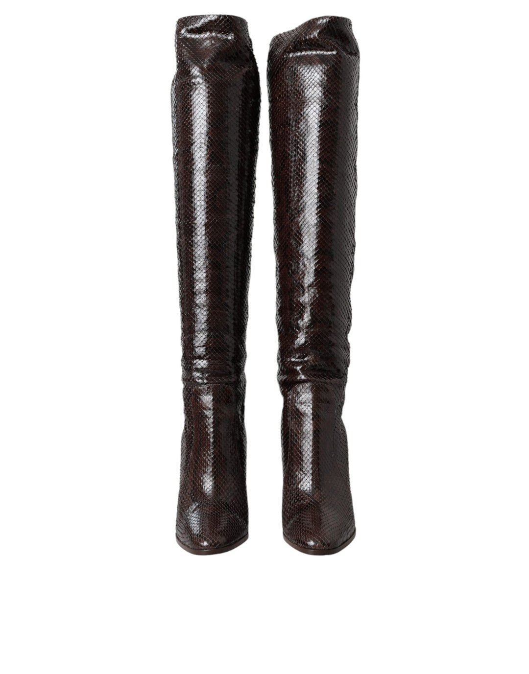 Botas altas de tacón de piel exótica marrón de Dolce &amp;amp; Gabbana