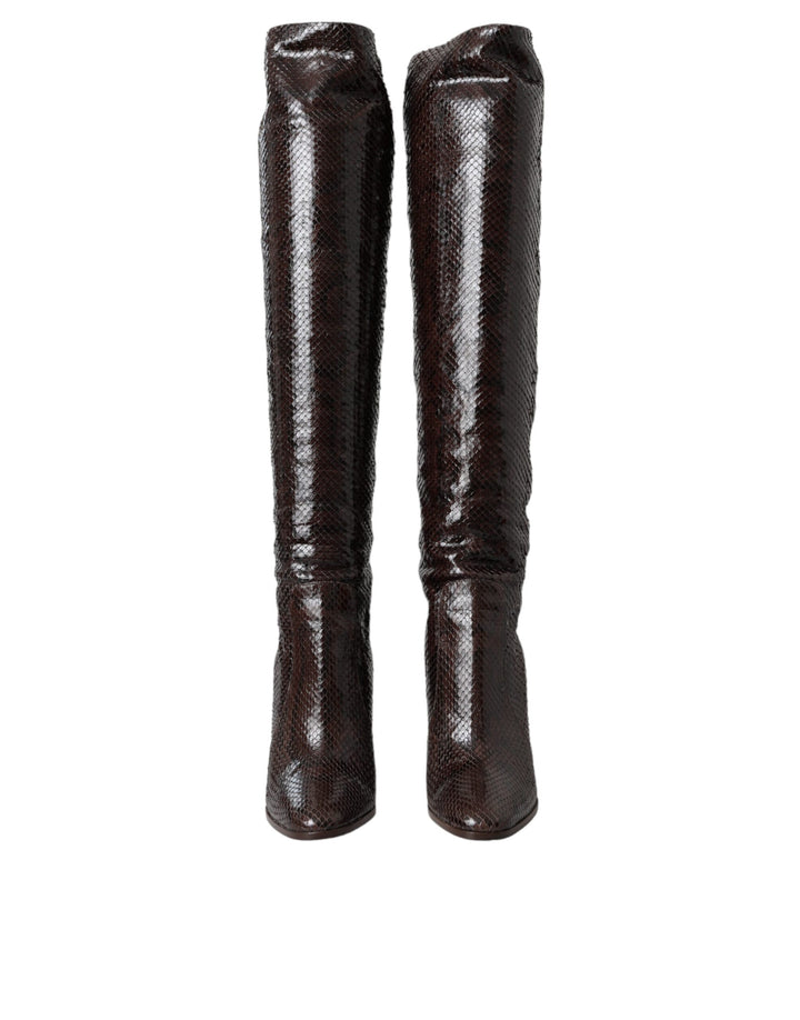 Botas altas de tacón de piel exótica marrón de Dolce &amp;amp; Gabbana