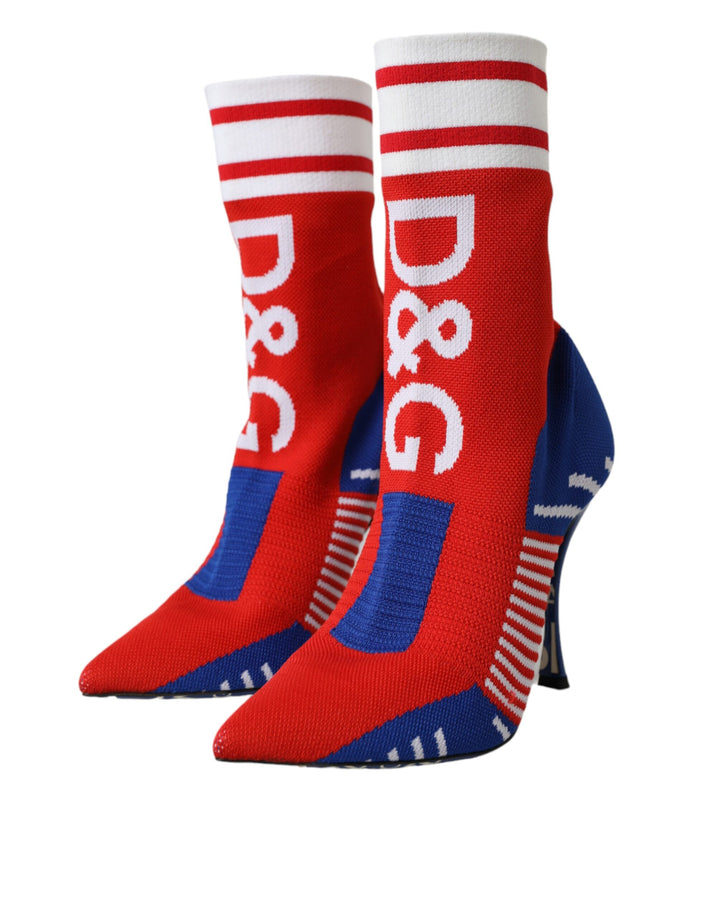 Bottes courtes extensibles rouges et bleues Dolce &amp;amp; Gabbana style chaussettes avec logo