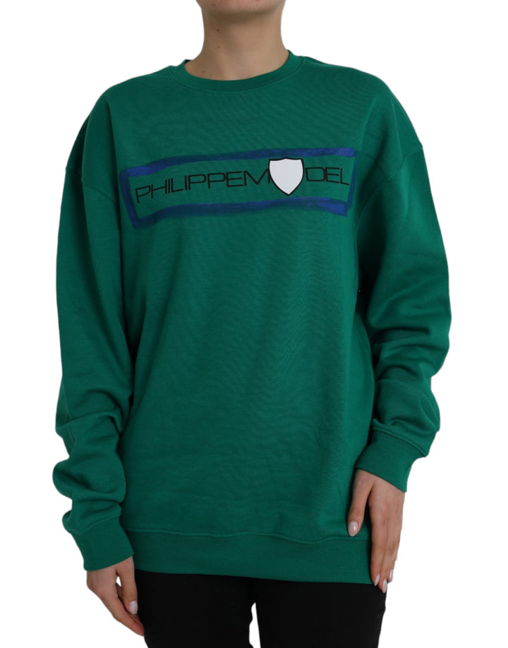 Pull à manches longues en coton vert imprimé logo Philippe Model