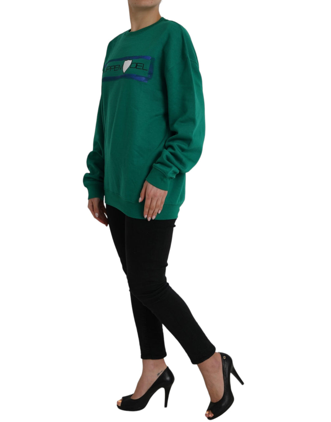 Pull à manches longues en coton vert imprimé logo Philippe Model