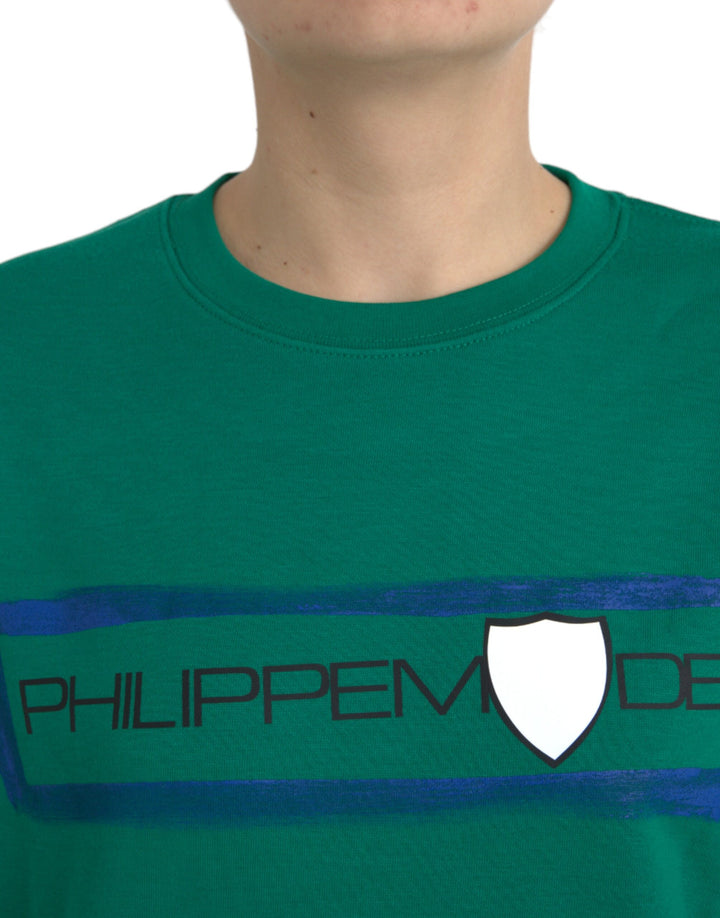 Pull à manches longues en coton vert imprimé logo Philippe Model