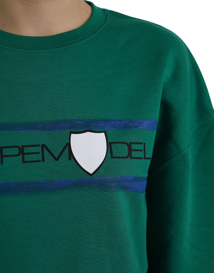 Pull à manches longues en coton vert imprimé logo Philippe Model
