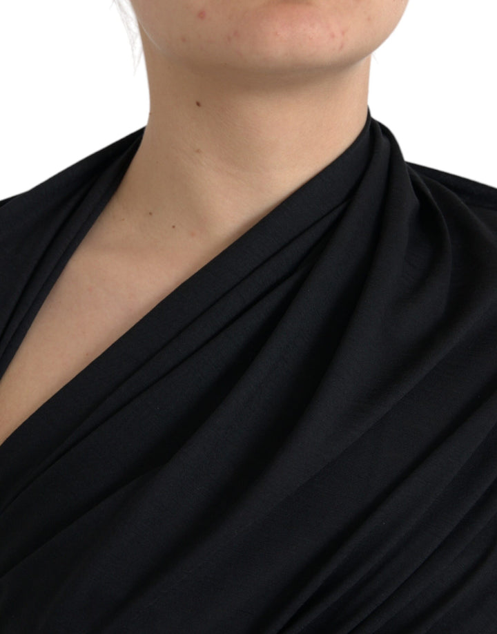 Dolce &amp;amp; Gabbana Haut asymétrique à manches longues en laine noire découpée