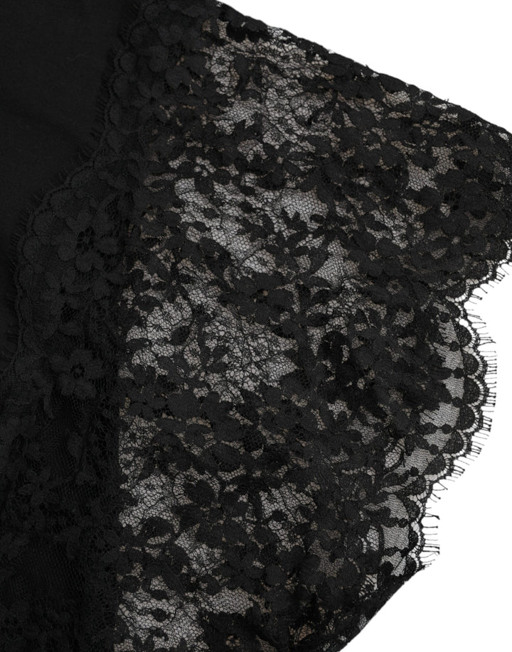 Dolce &amp; Gabbana Black Sacred Heart Print Cotton Lace T-shirt