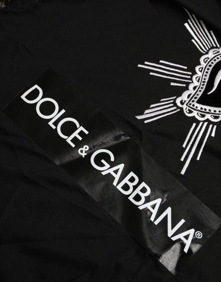 Dolce &amp; Gabbana Black Sacred Heart Print Cotton Lace T-shirt