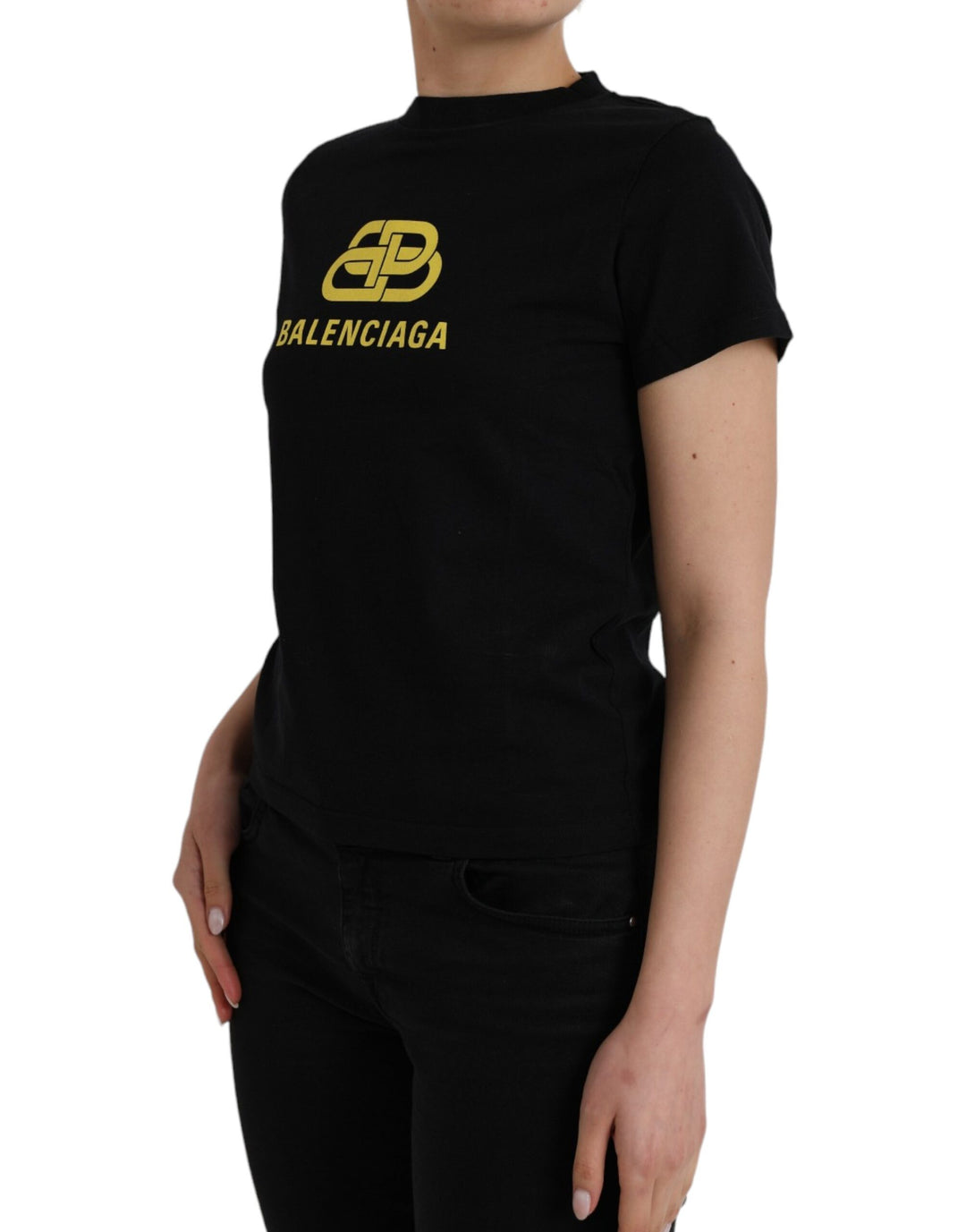 Camiseta de algodón negra de Balenciaga con cuello redondo y manga corta y estampado del logotipo