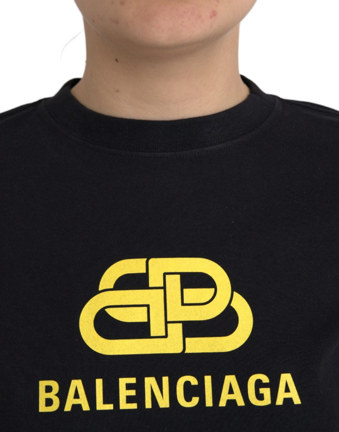 Camiseta de algodón negra de Balenciaga con cuello redondo y manga corta y estampado del logotipo