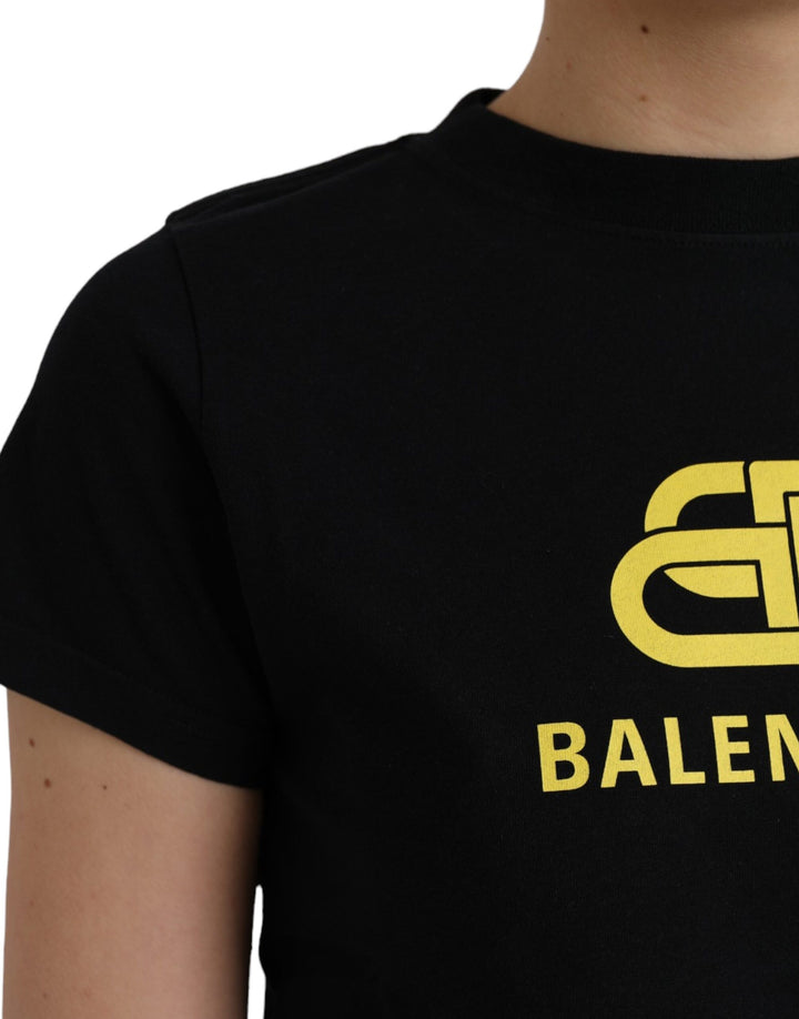 Camiseta de algodón negra de Balenciaga con cuello redondo y manga corta y estampado del logotipo