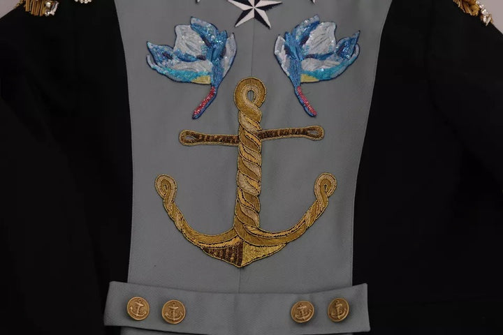 Dolce &amp; Gabbana Blue Button Crystal Embellished Cotton Jacket