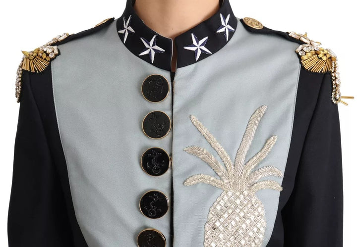 Dolce &amp; Gabbana Blue Button Crystal Embellished Cotton Jacket