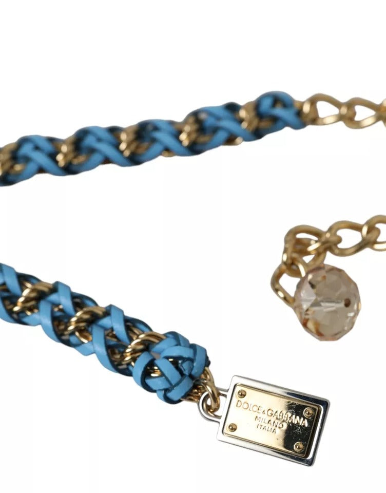 Cinturón de cadena de latón dorado trenzado azul de Dolce &amp; Gabbana