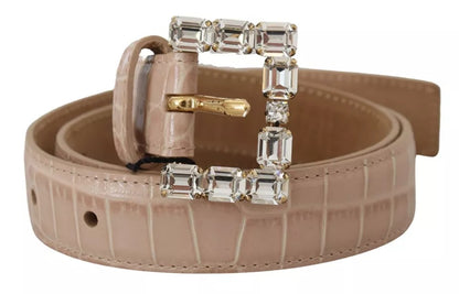 Ceinture Dolce &amp; Gabbana en cuir beige avec boucle en cristal pour femme