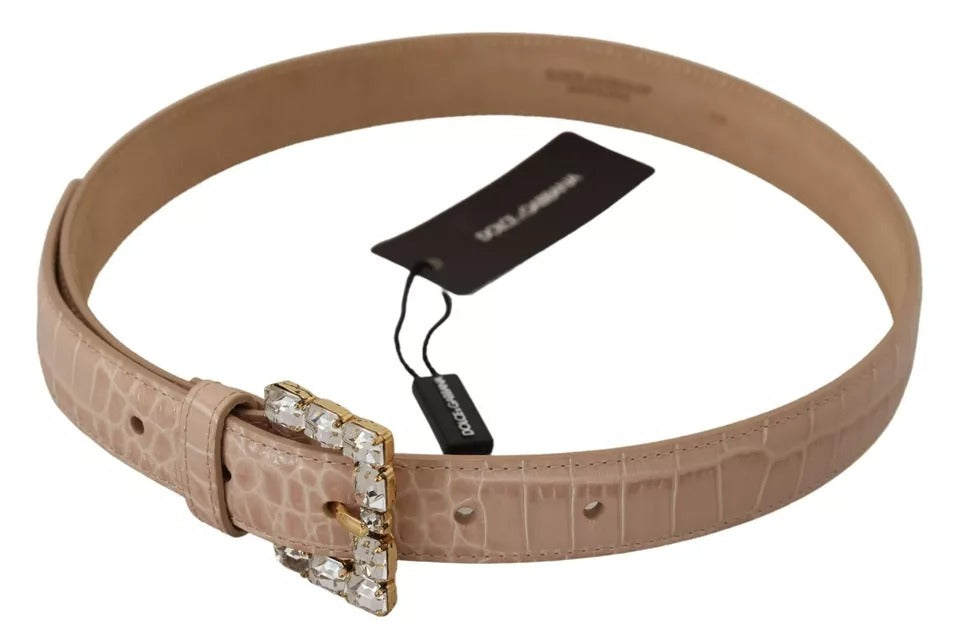 Ceinture Dolce &amp; Gabbana en cuir beige avec boucle en cristal pour femme