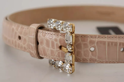 Ceinture Dolce &amp; Gabbana en cuir beige avec boucle en cristal pour femme