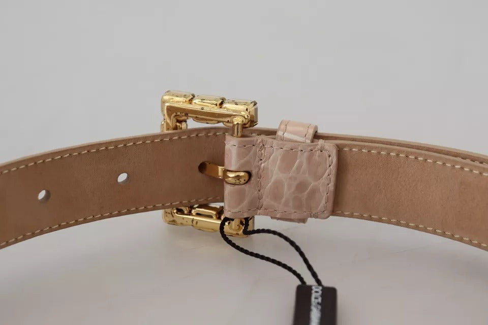 Ceinture Dolce &amp; Gabbana en cuir beige avec boucle en cristal pour femme
