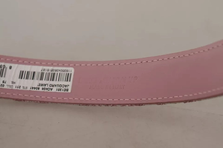 Dolce &amp; Gabbana Pink Jaquard Embroidered Gold Tone Metal Buckle Belt