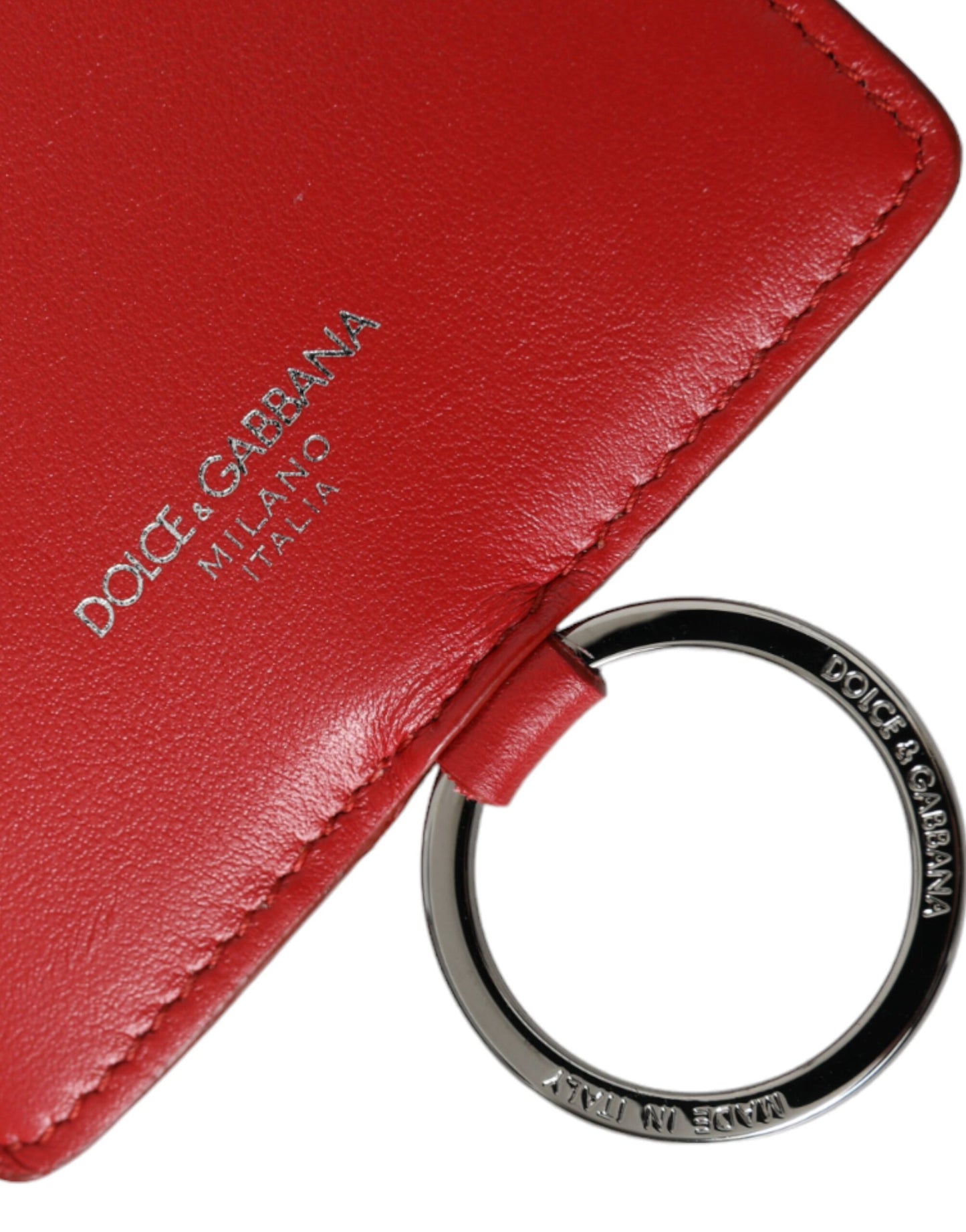 Cartera portatarjetas con logotipo y cordón de piel de becerro roja de Dolce &amp; Gabbana