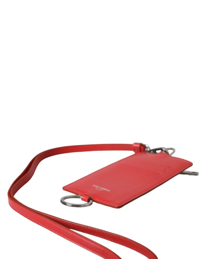 Cartera portatarjetas con logotipo y cordón de piel de becerro roja de Dolce &amp; Gabbana