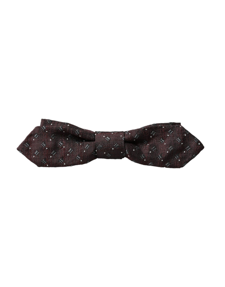 Dolce &amp; Gabbana Maroon Silk Patterned Adjustable Neck Papillon Bow Tie