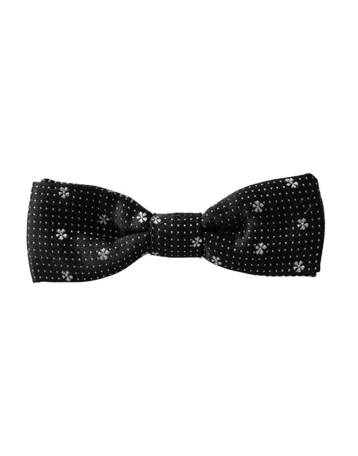 Dolce &amp; Gabbana Black Silk Floral Adjustable Neck Men Papillon Bow Tie