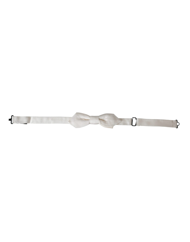 Dolce &amp; Gabbana White Silk Adjustable Neck Men Papillon Bow Tie