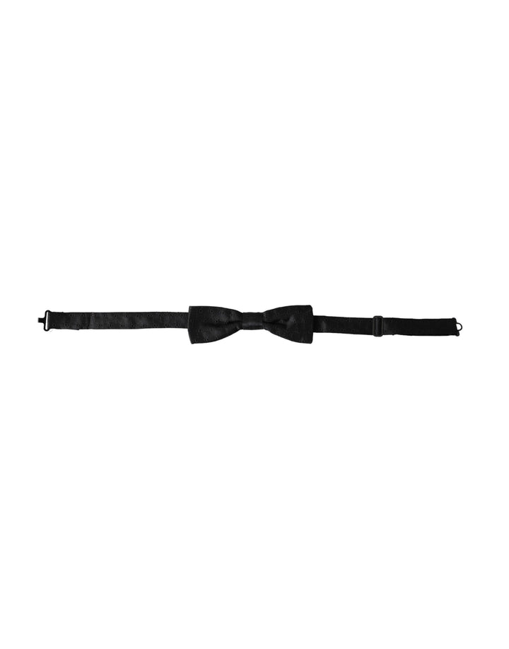 Dolce &amp; Gabbana Dark Gray Silk Patterned Adjustable Neck Men Bow Tie