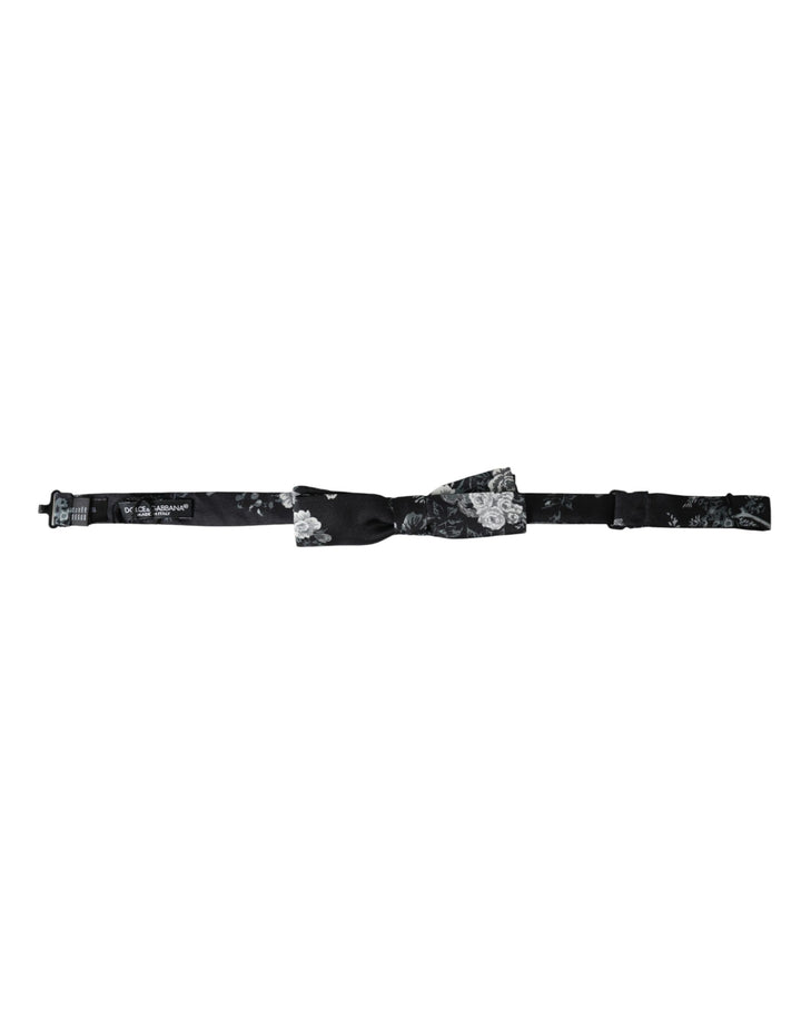 Nœud papillon ajustable en soie noire à fleurs Dolce &amp;amp; Gabbana pour homme