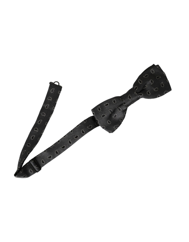 Dolce &amp; Gabbana Dark Gray Silk Patterned Adjustable Neck Men Bow Tie
